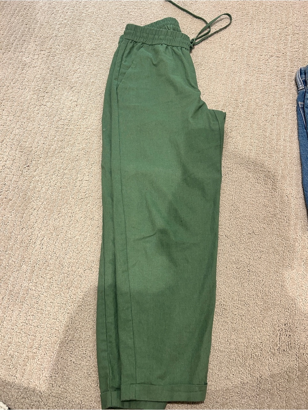 Women's Green Elastic-Waist Casual Pants